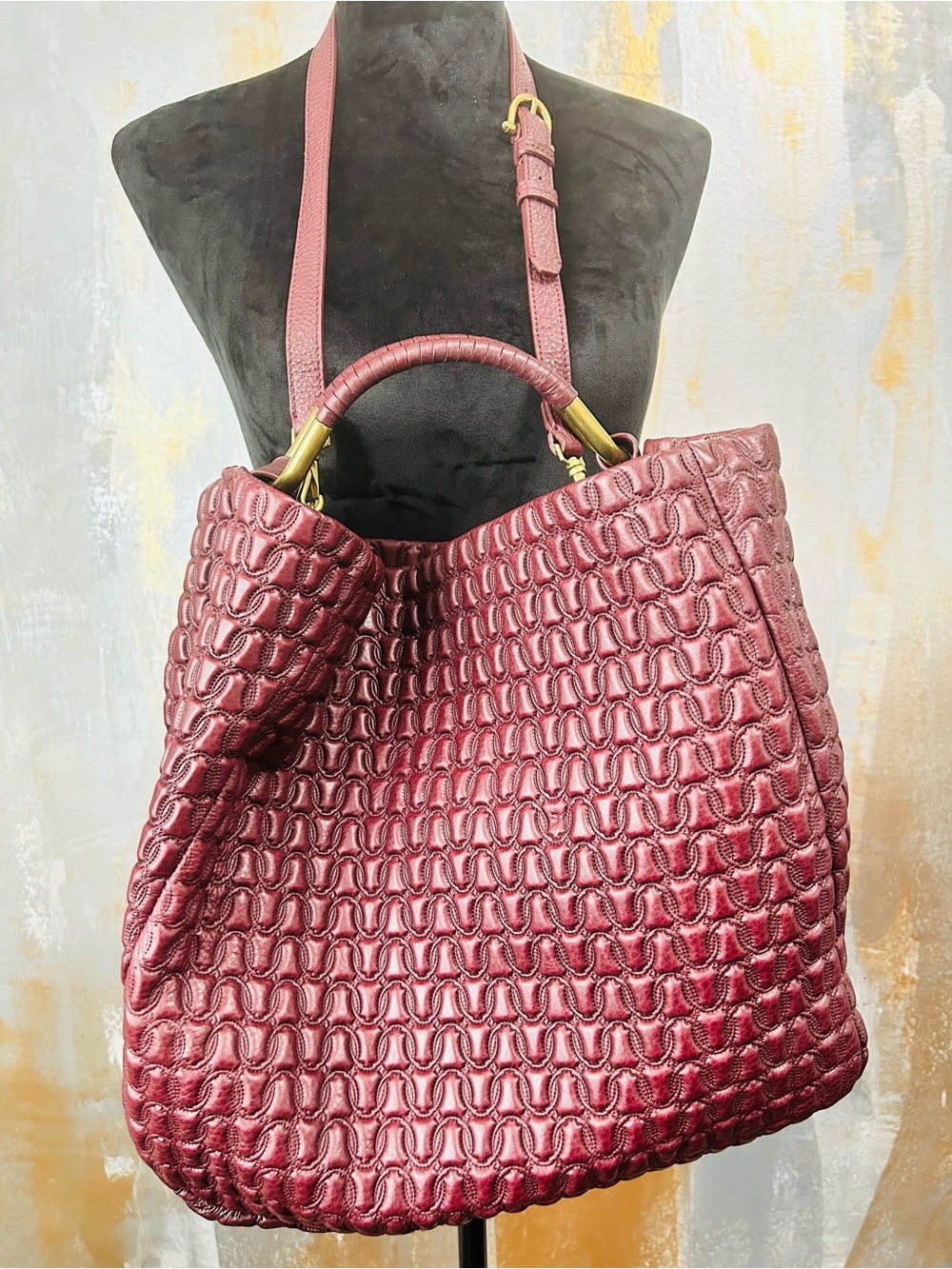 Etienne Aigner Perforated Leather Tote Bag in Burgundy
